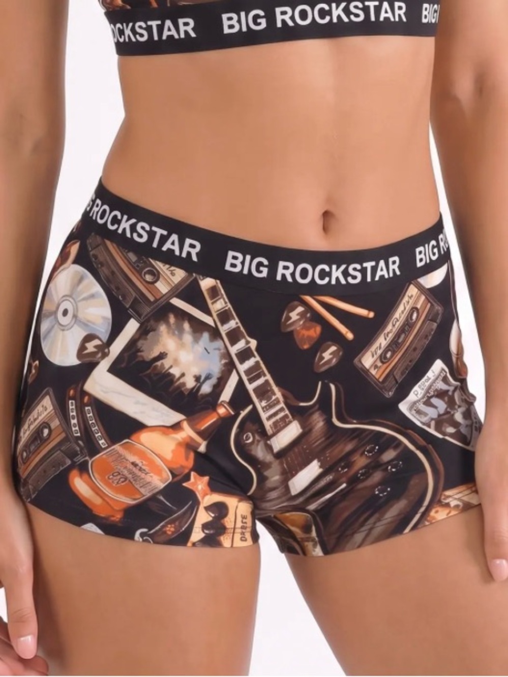SHINESTY Black Printed Mid-Rise Women's Boy Short Underwear, Sz M